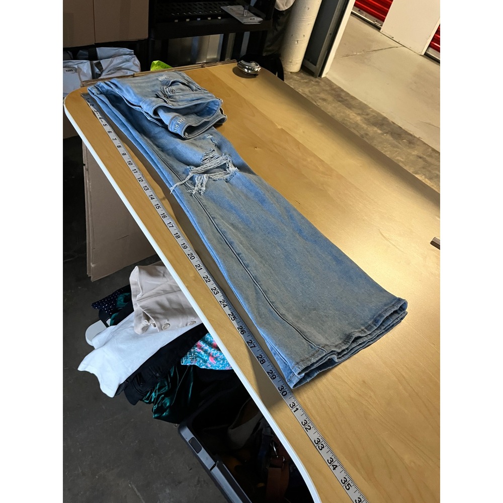 American Eagle Low Rise Flare Jeans Womens 0 Blue Light Wash Distressed Y2K - Picture 7 of 8